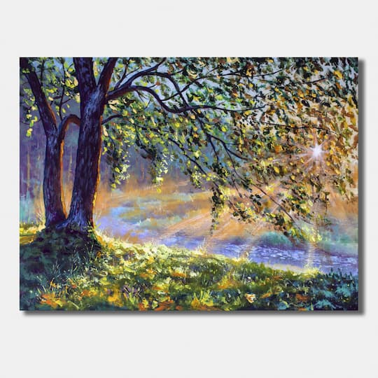 Designart - Tree By River First Rays Of Afternoon Sun